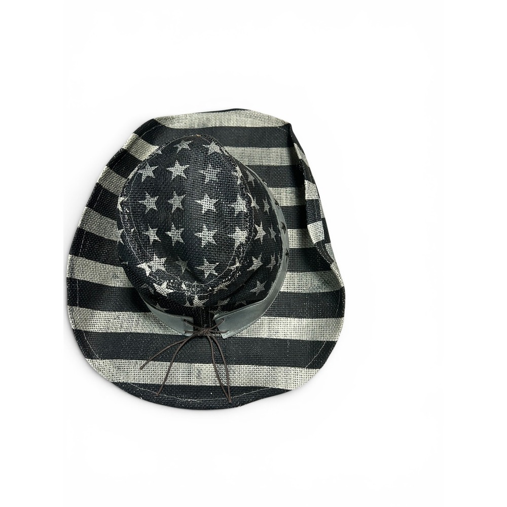 Goldcoast Sunwear Black White Stars Stripes Straw Cowboy Hat Patriotic Western - Picture 5 of 7